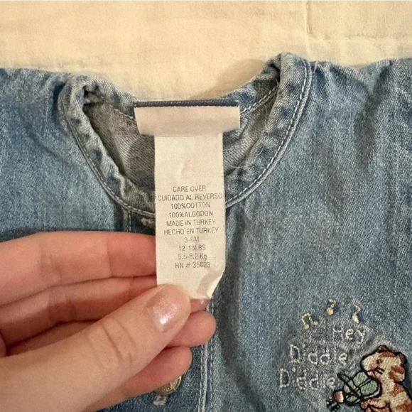 Vintage Kids Carters The Cat and The Fiddle Denim Dress Jumper Size 3-6M - Picture 4 of 5